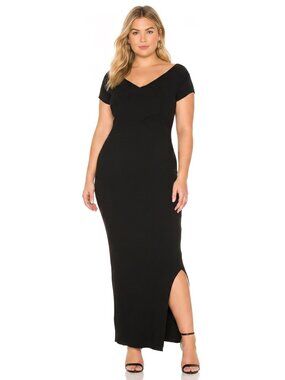 NWT 525 AMERICA Black Double V Sweater Dress 1X Rib Knit Bodycon Maxi Womens New
